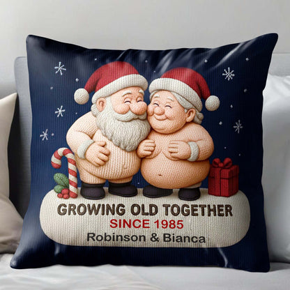 Growing Old Together, Two Santa Clauses Embrace