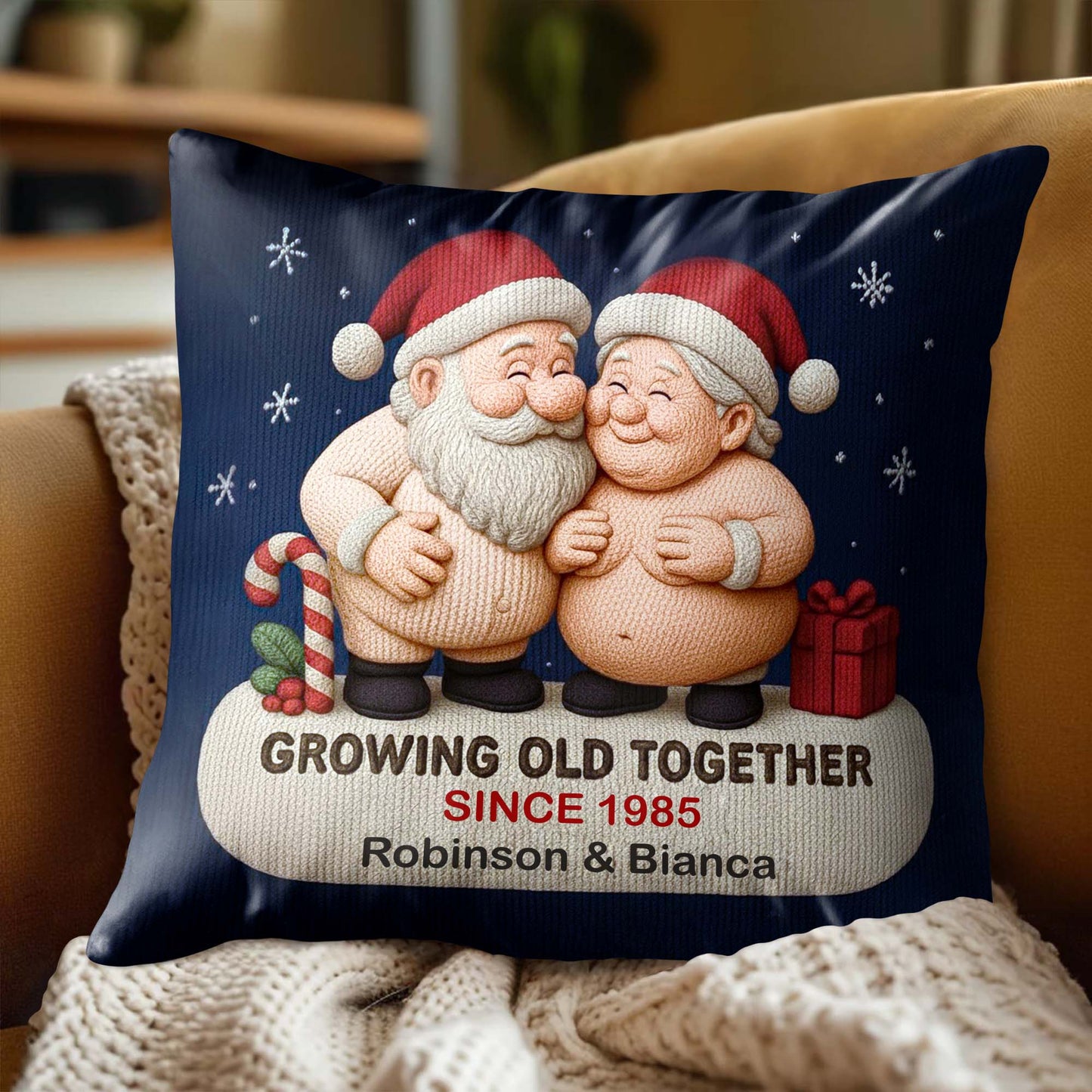 Growing Old Together, Two Santa Clauses Embrace