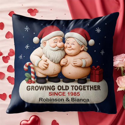 Growing Old Together, Two Santa Clauses Embrace