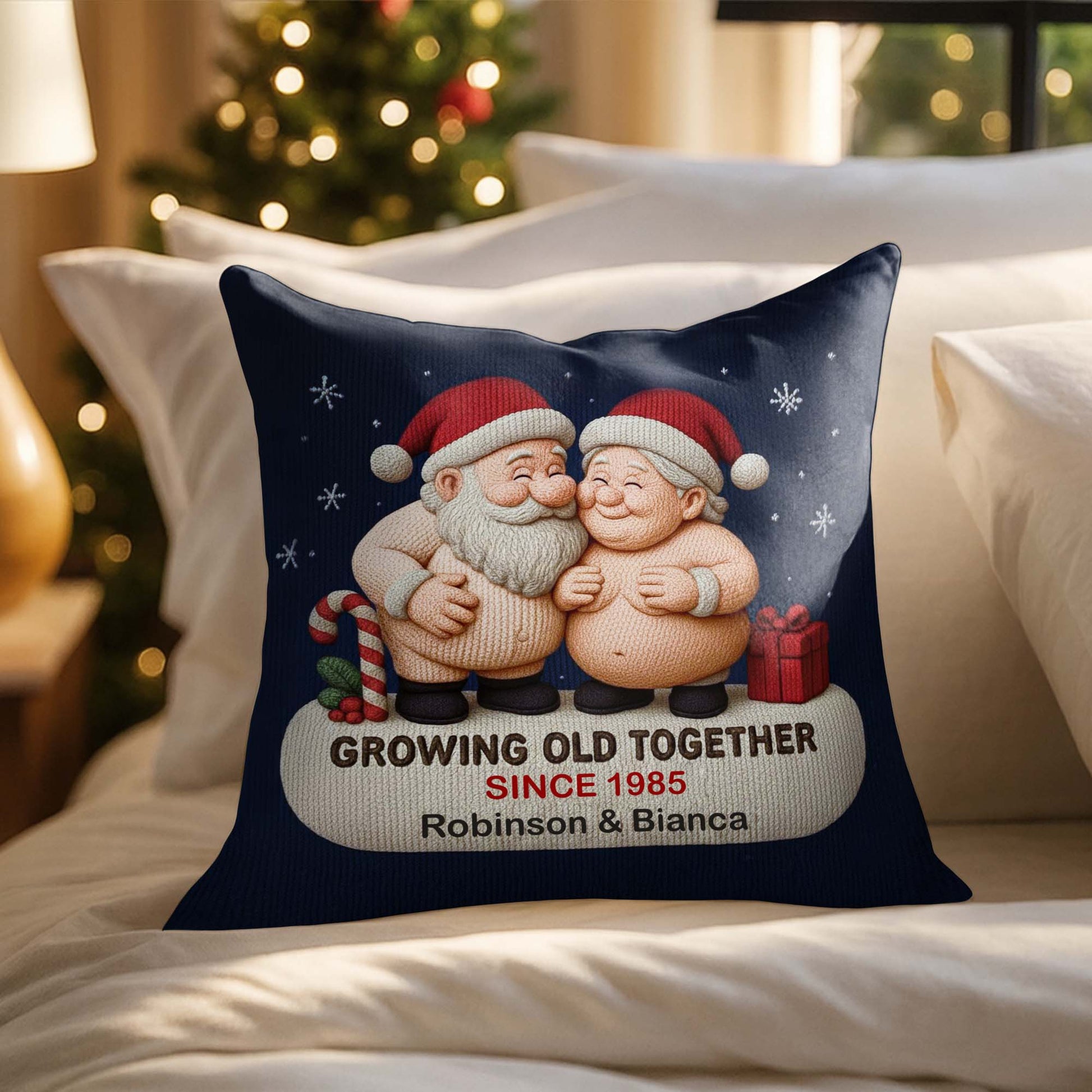 Growing Old Together, Two Santa Clauses Embrace