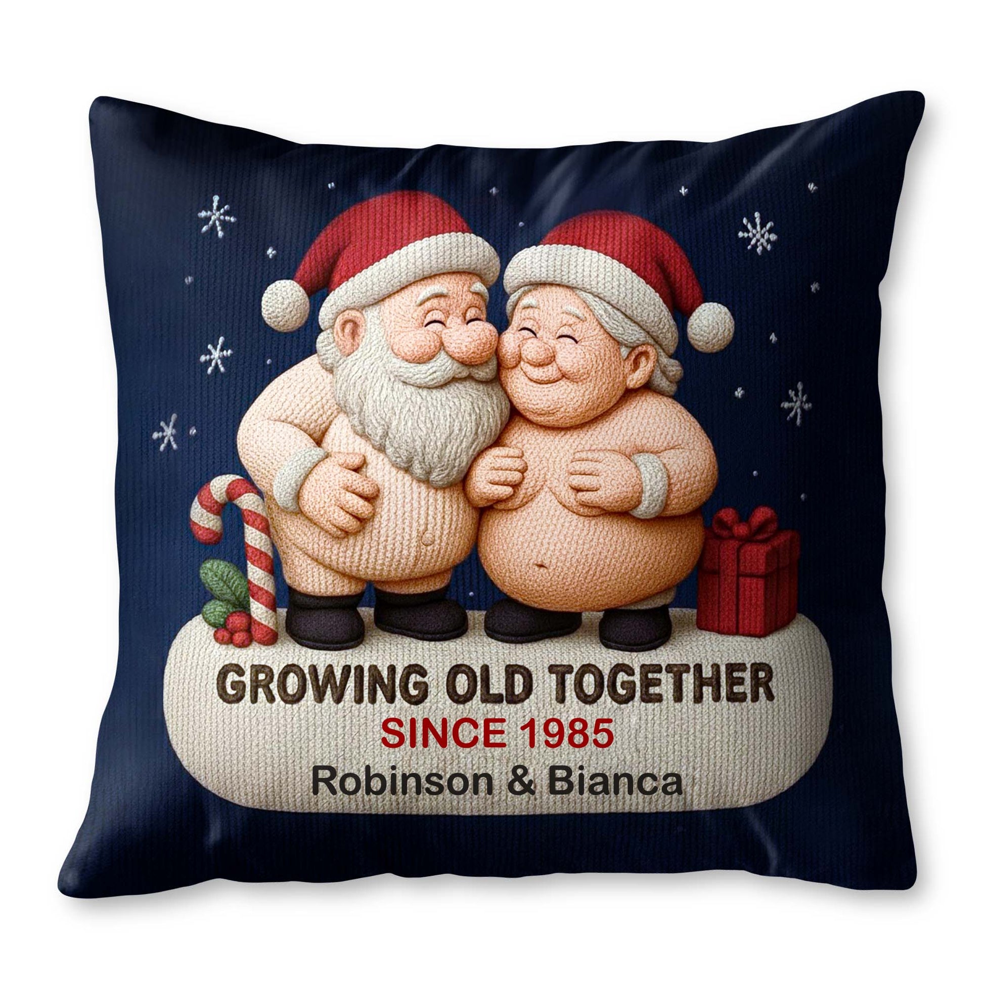 Growing Old Together, Two Santa Clauses Embrace