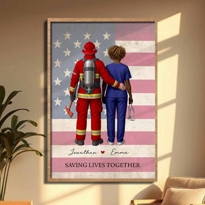 Saving Lives Together Firefighter And Medical Professional