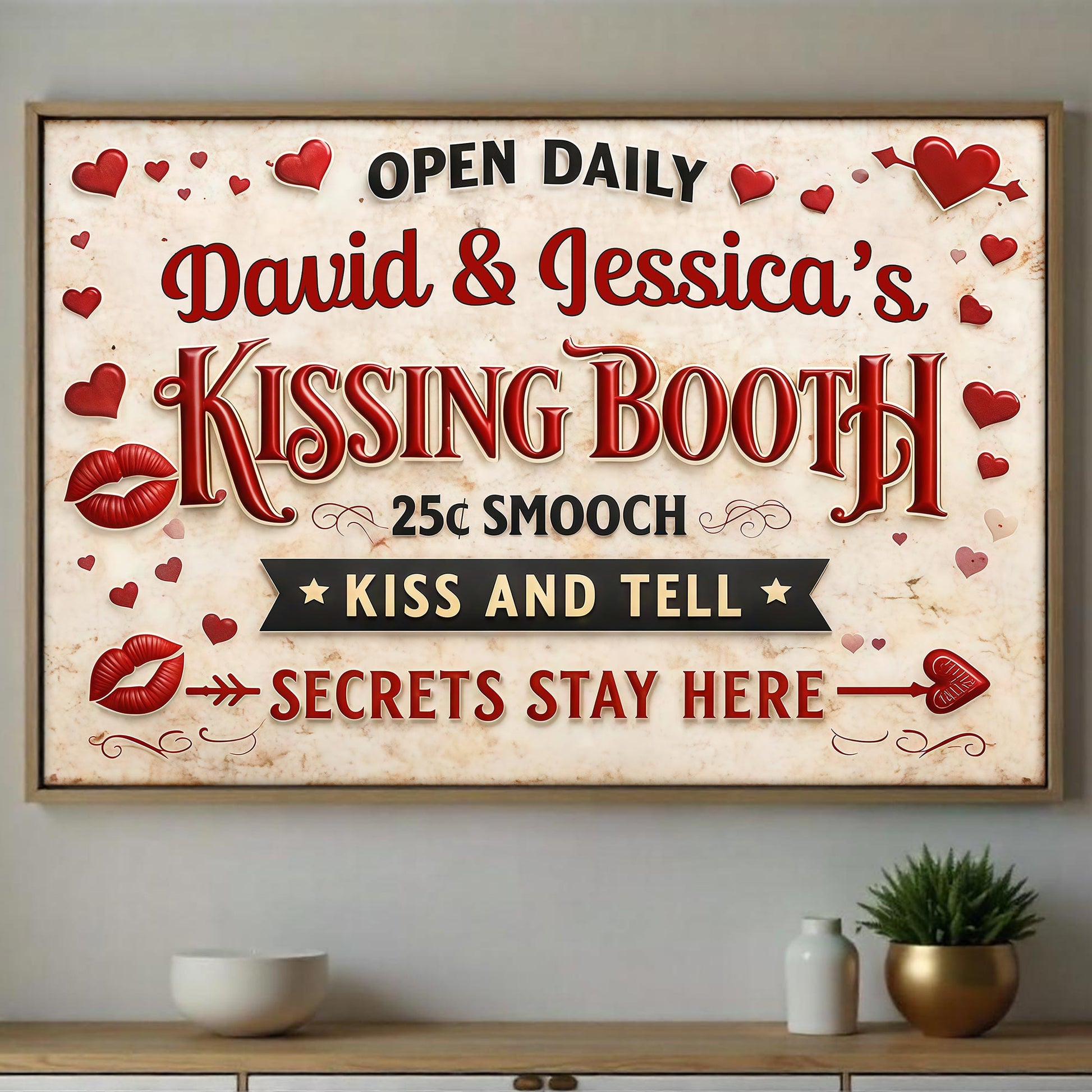 Kissing Booth, 25¢ Smooch, Kiss And Tell, Romantic Poster
