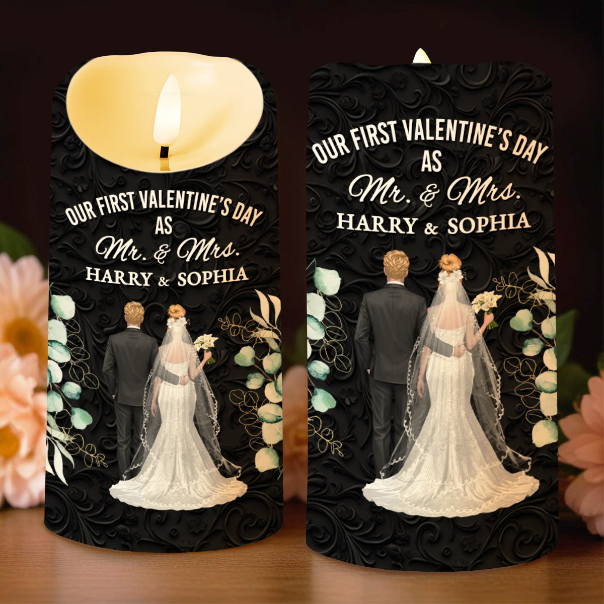 Our First Valentine's Day As Mr. & Mrs., Couple And Flowers