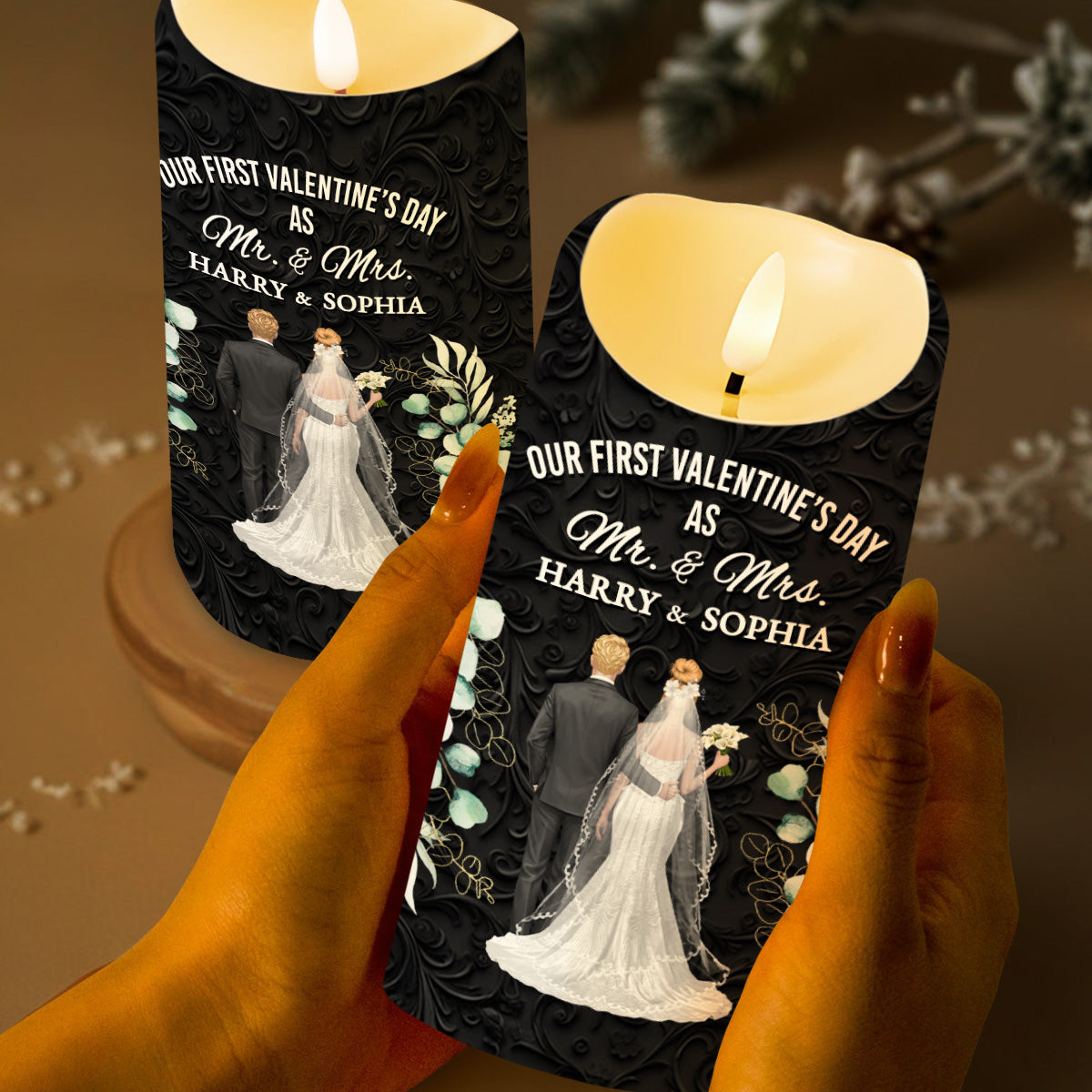 Our First Valentine's Day As Mr. & Mrs., Couple And Flowers