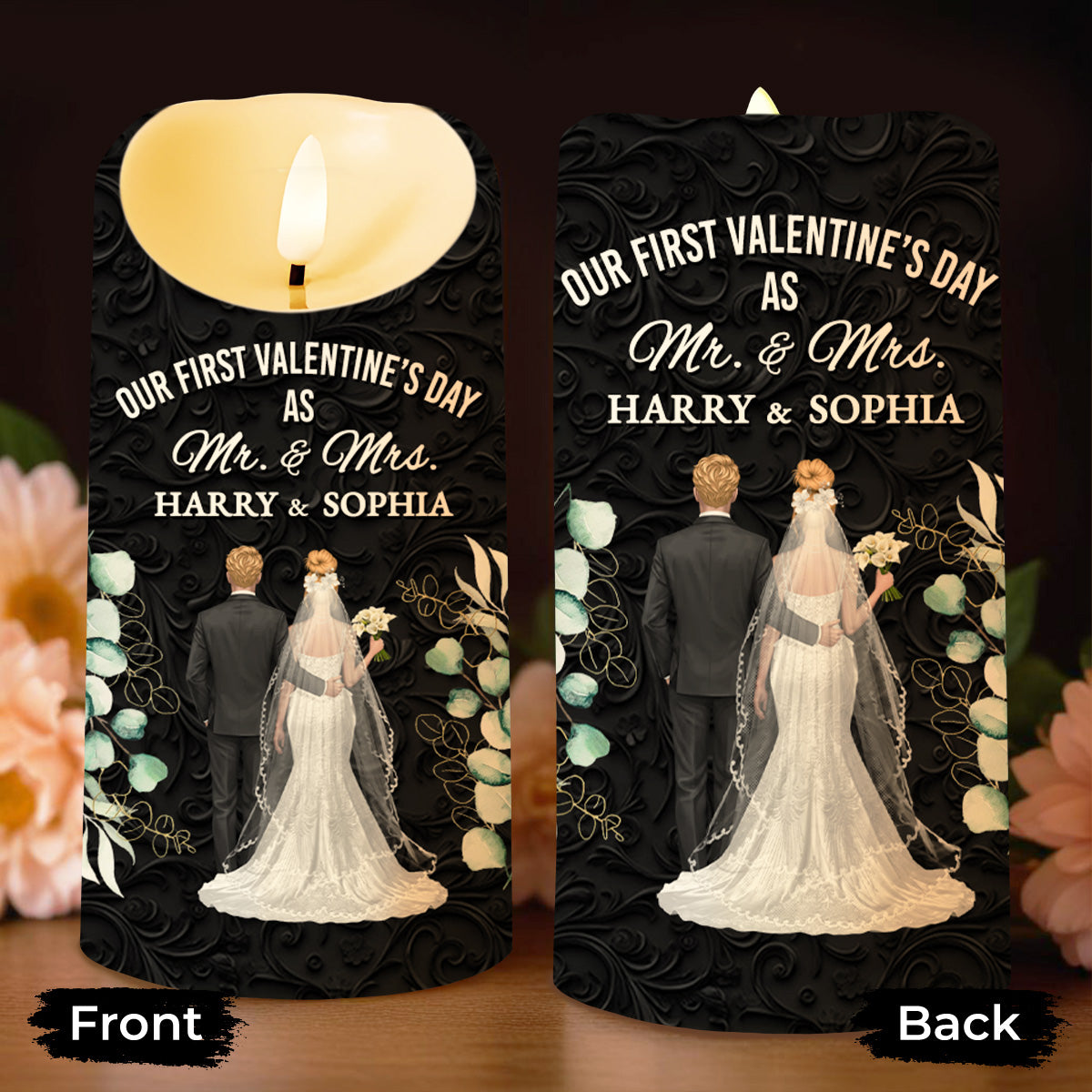 Our First Valentine's Day As Mr. & Mrs., Couple And Flowers