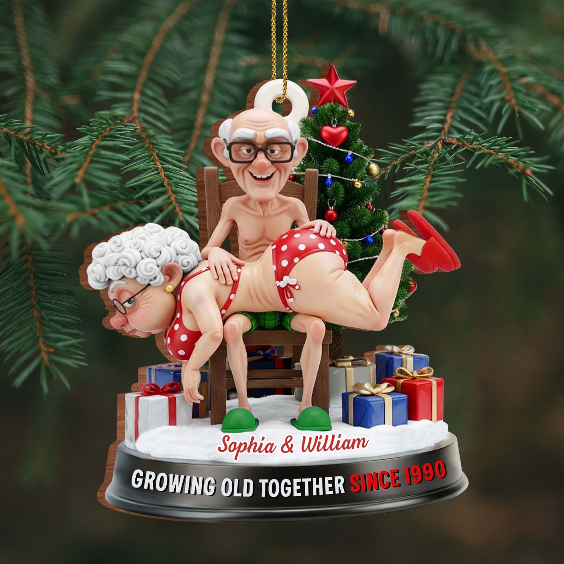 Growing Old Together With Elderly Couple And Christmas Tree