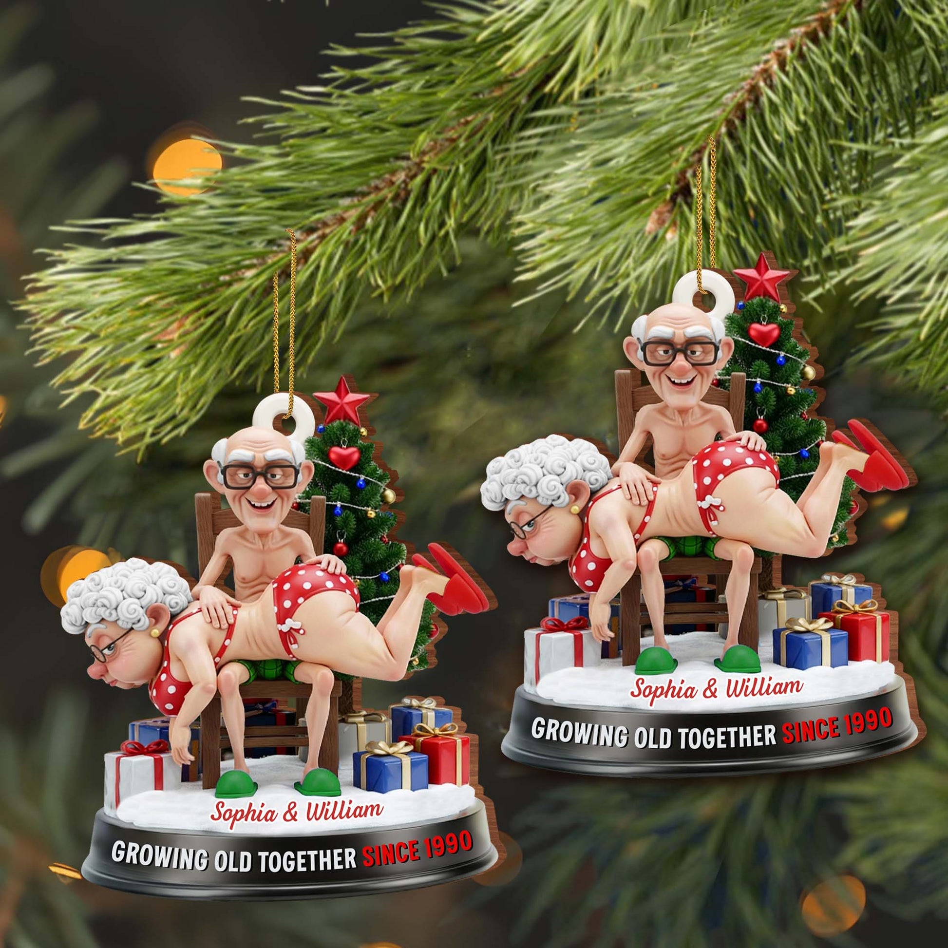 Growing Old Together With Elderly Couple And Christmas Tree