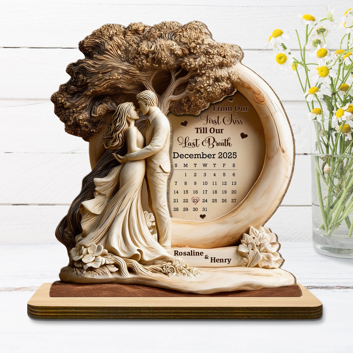 From Our First Kiss Till Our Last Breath, Couple Under Tree - Personalized Custom 2-Layer Wood Plaque With Flat Base - CPL992_WPLA