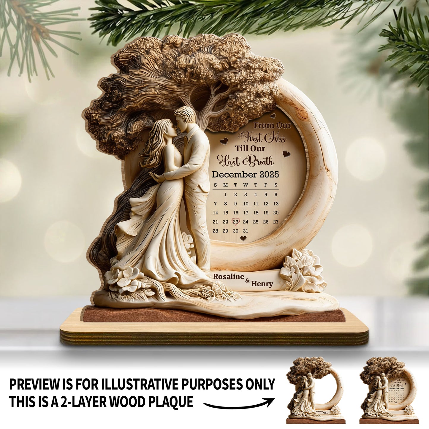 From Our First Kiss Till Our Last Breath, Couple Under Tree - Personalized Custom 2-Layer Wood Plaque With Flat Base - CPL992_WPLA