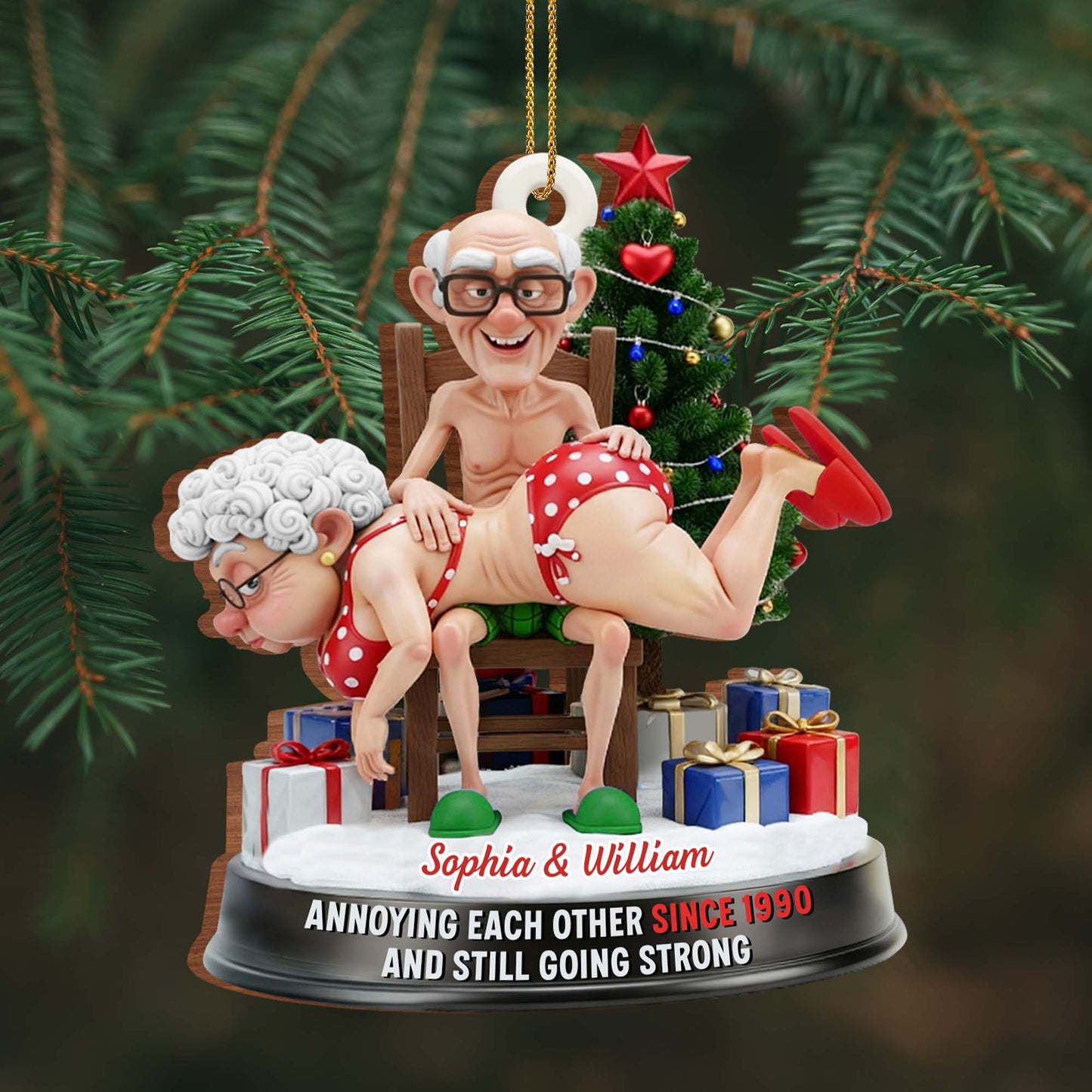 Celebrating Years Together, Elderly Couple With Christmas Tree