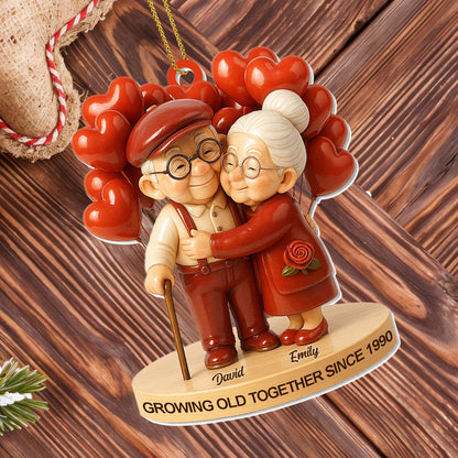 Growing Old Together, Elderly Couple With Hearts
