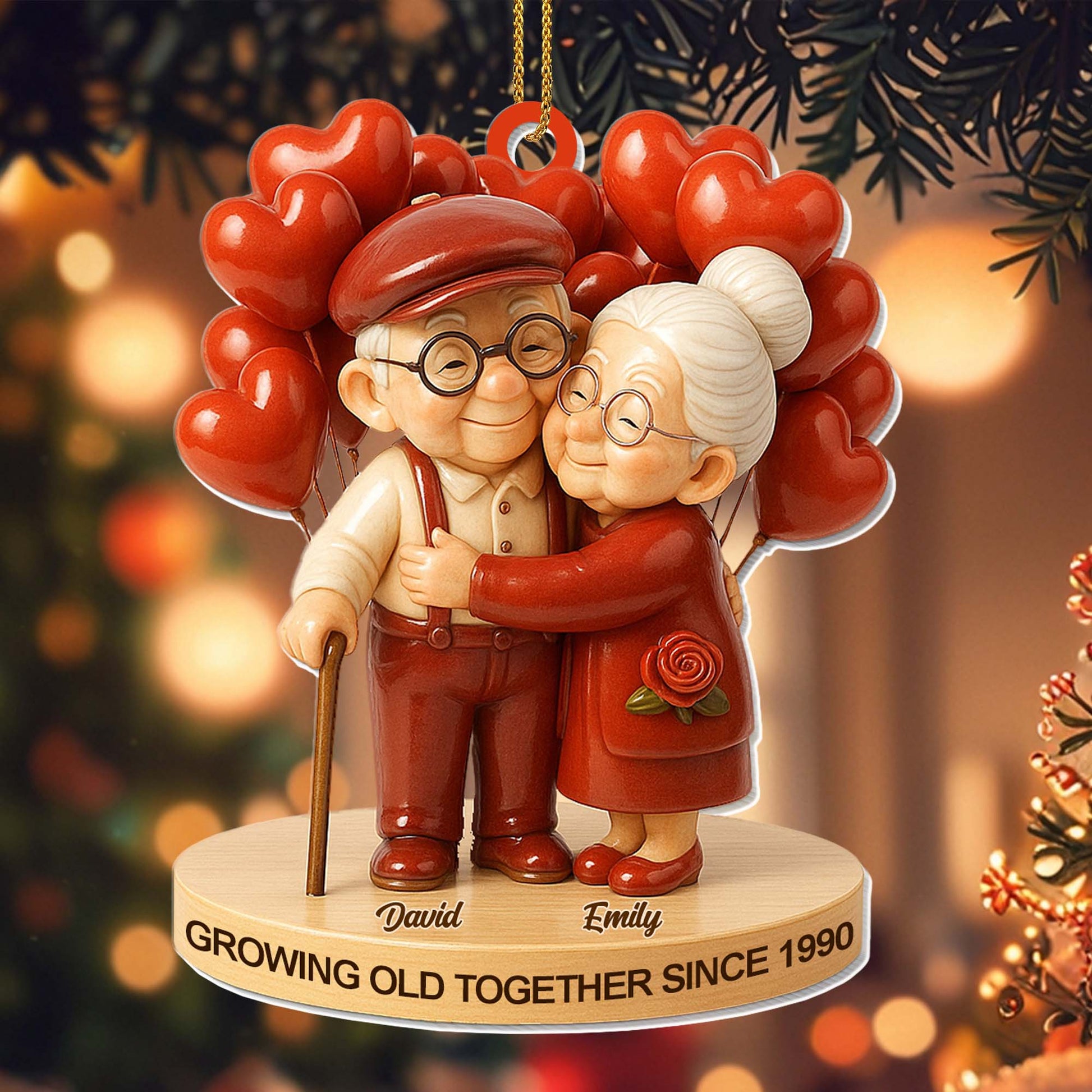 Growing Old Together, Elderly Couple With Hearts