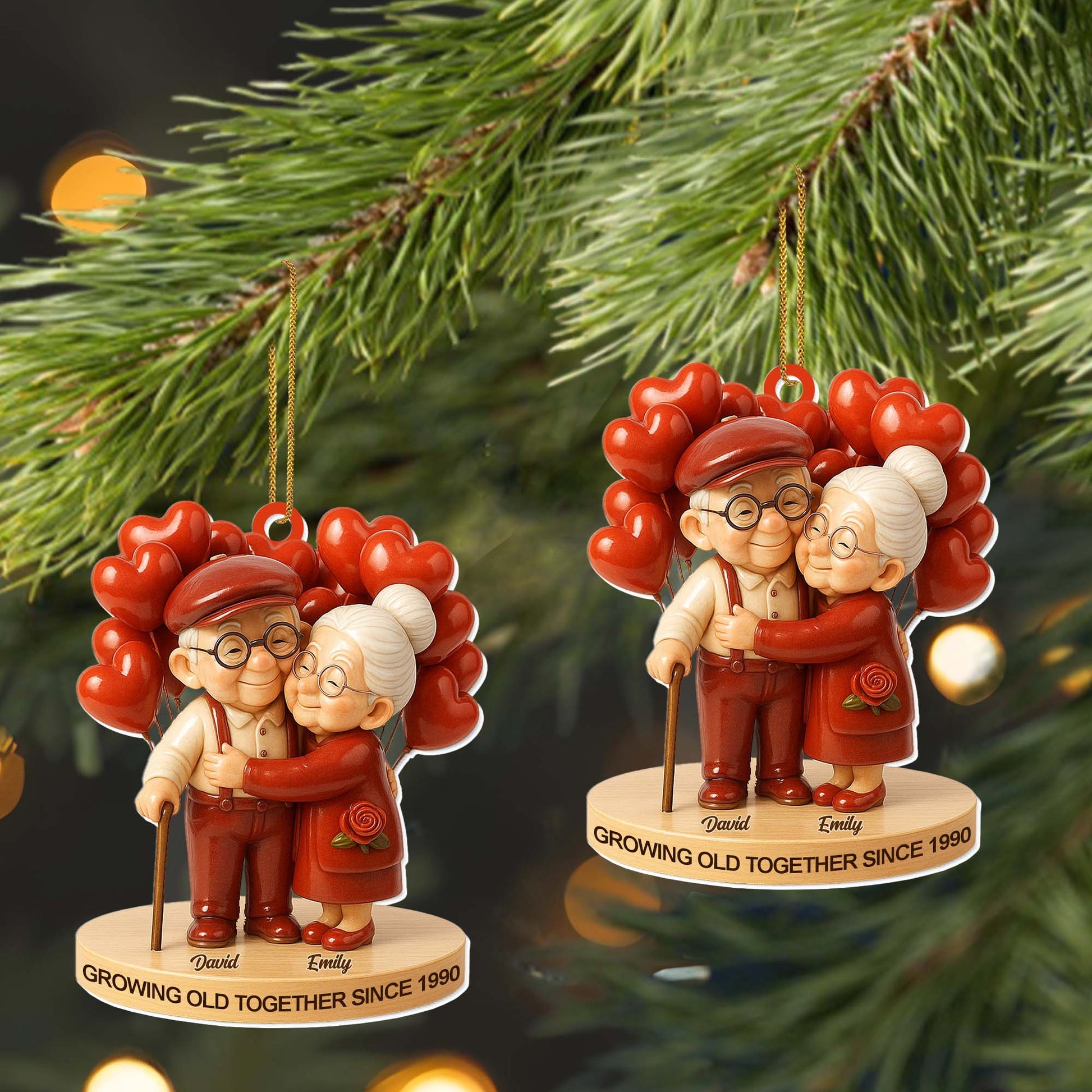 Growing Old Together, Elderly Couple With Hearts