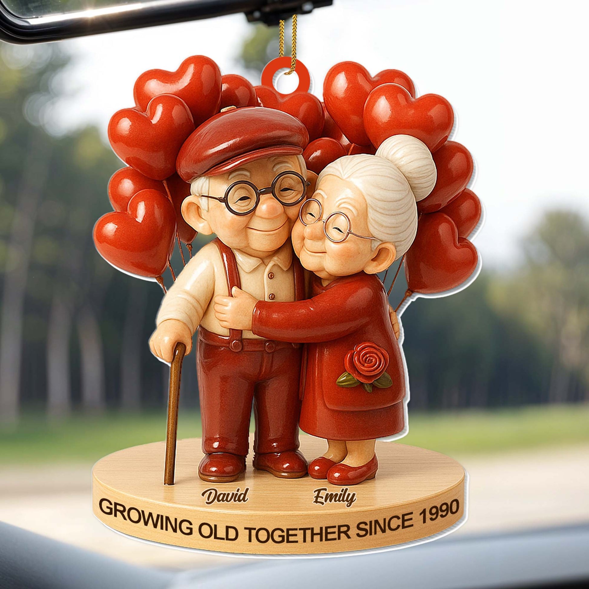 Growing Old Together, Elderly Couple With Hearts