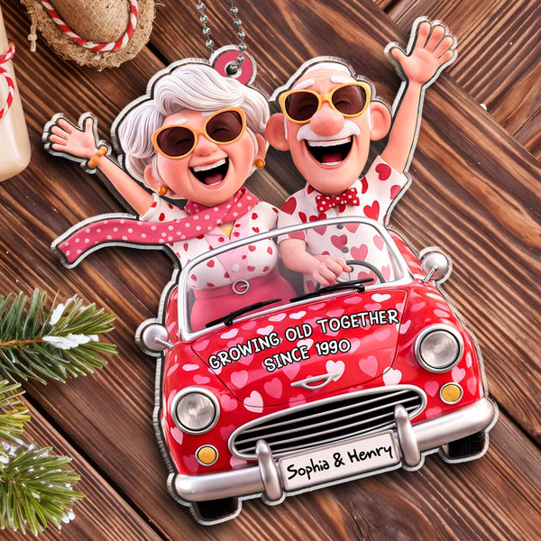 Growing Old Together, Elderly Couple In Vintage Car