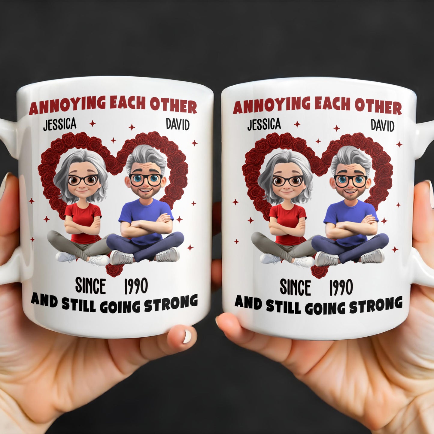 Annoying Each Other And Still Going Strong, Cartoon Couple With Hearts