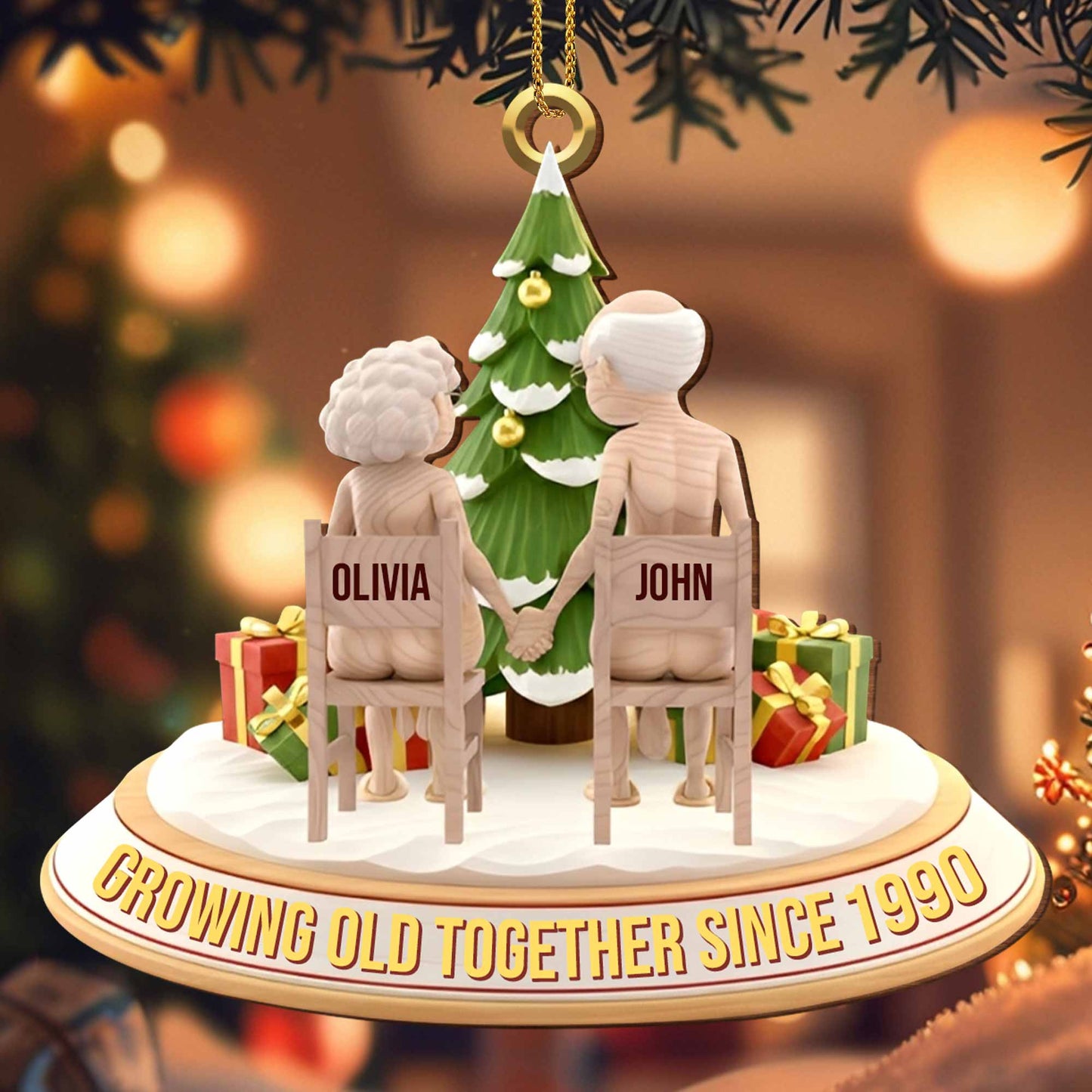 Growing Old Together, Elderly Couple Christmas Ornament