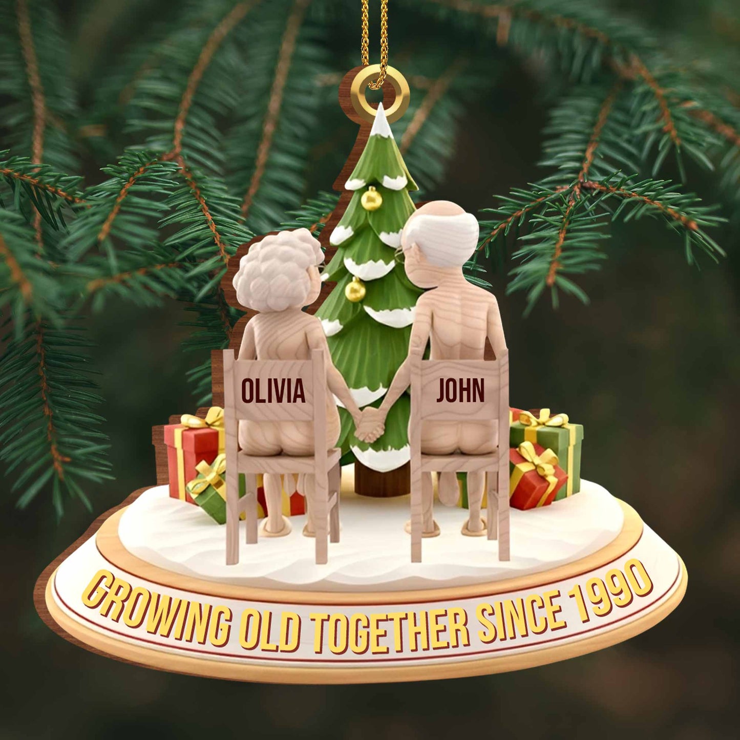 Growing Old Together, Elderly Couple Christmas Ornament