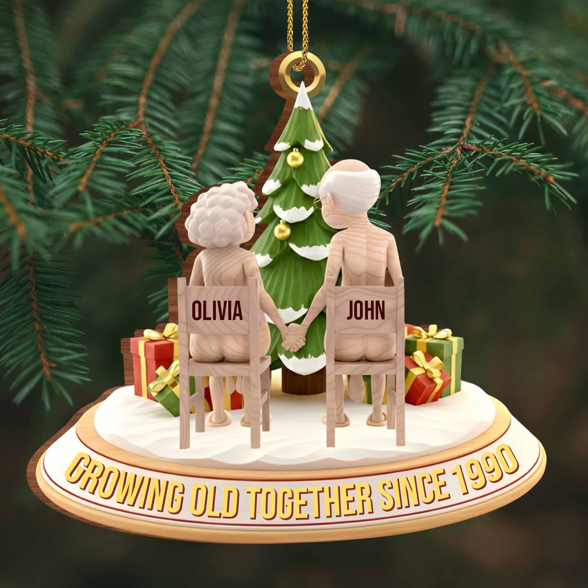 Growing Old Together, Elderly Couple Christmas Ornament