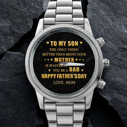 To My Son Better Than Being Your Mother Hearts Stars Gold Effect - Personalized Custom Men's Watch - SON156_CUMWA