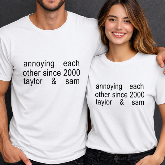Annoying Each Other Since Personalized Couple T-shirt With Custom Characters - Personalized Custom Unisex T-shirt, Hoodie - CPL1901_WBAS