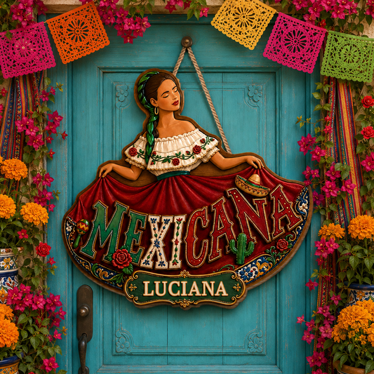 Mexicana Traditional Dress Woman With Roses And Cactus - Personalized Custom Shaped Wood Sign - HSP014_WSIGN