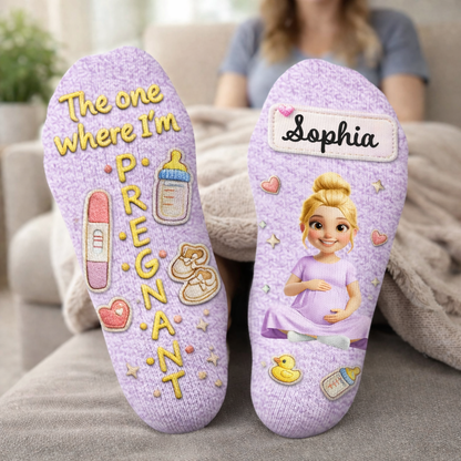 The One Where I'm Pregnant Custom Woman Art and Baby Objects - Personalized Crew Socks - MOM274_CSOCK