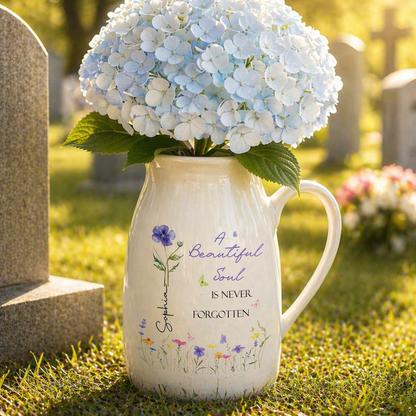 A Beautiful Soul Is Never Forgotten Wildflowers And Butterflies - Personalized Ceramic Flower Vase - HME576_CEV