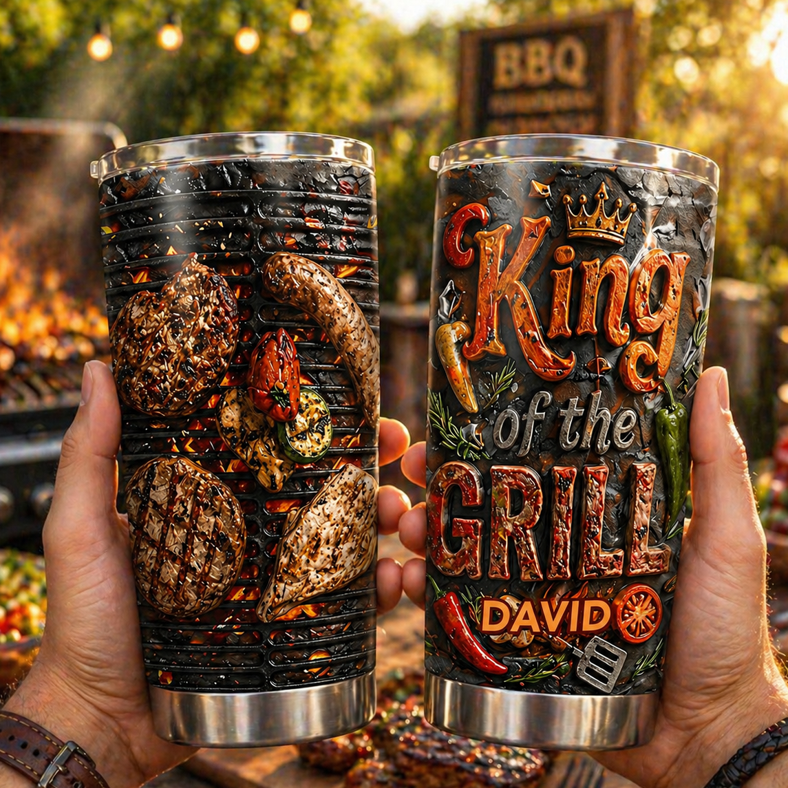 King Of The Grill With Meat And BBQ Accessories - Personalized Custom Stainless Steel Tumbler 20oz 30oz - GRILL007_TB