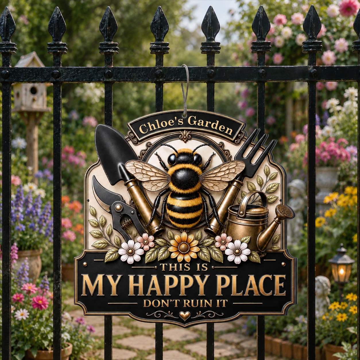 My Garden This Is My Happy Place Bee And Gardening Tools - Personalized Custom Shaped Metal Sign - GAR123_CUMES
