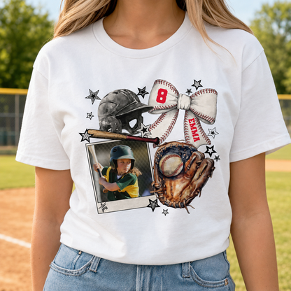 Baseball Season Spirit With Coquette Bow And Custom Photo Sport Lover - Personalized Custom Unisex T-shirt, Hoodie - MOM410_WBAS