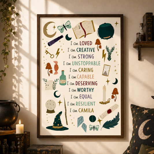 I am Loved Positive Affirmations With Magic Wand And Witch Hat - Personalized Custom Vertical Poster - KID667_VPOS