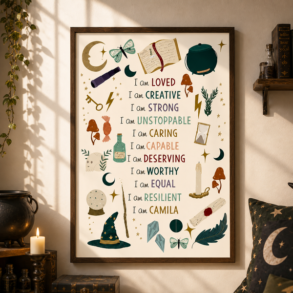 I am Loved Positive Affirmations With Magic Wand And Witch Hat - Personalized Custom Vertical Poster - KID667_VPOS