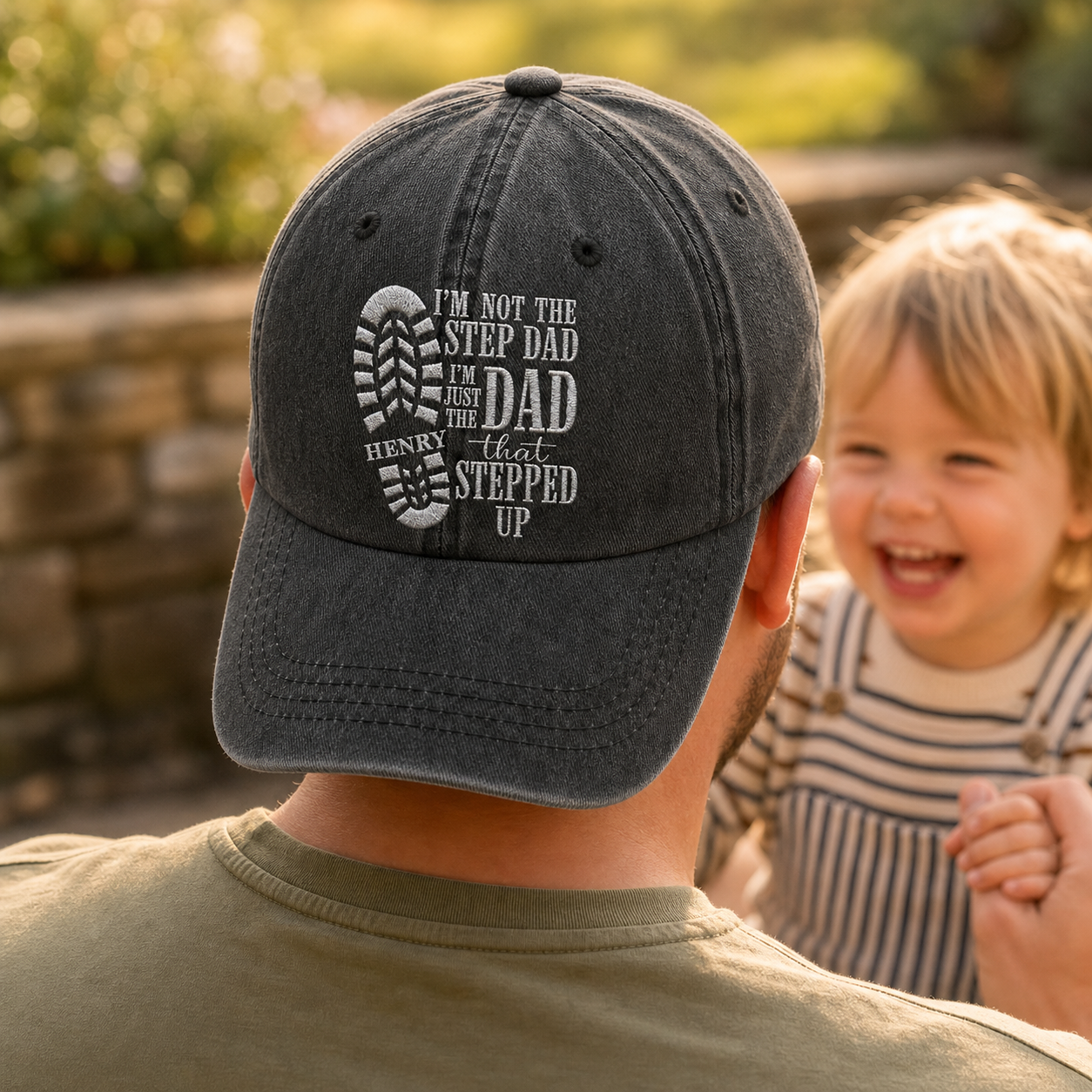 I'm Not The Step Dad I'm Just The Dad That Stepped Up Boot Print - Personalized Custom Washed Denim Cap - DAD513_WDCAP