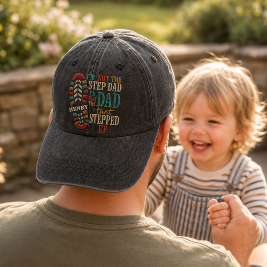 I'm Not The Step Dad Stepped Up Boot Print - Personalized Custom Washed Denim Cap - DAD515_WDCAP