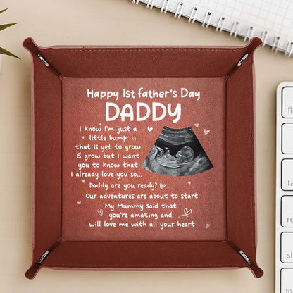 Happy 1st Father's Day Daddy, Ultrasound and Hearts - Personalized Leather Valet Tray - DAD002_LTRAY