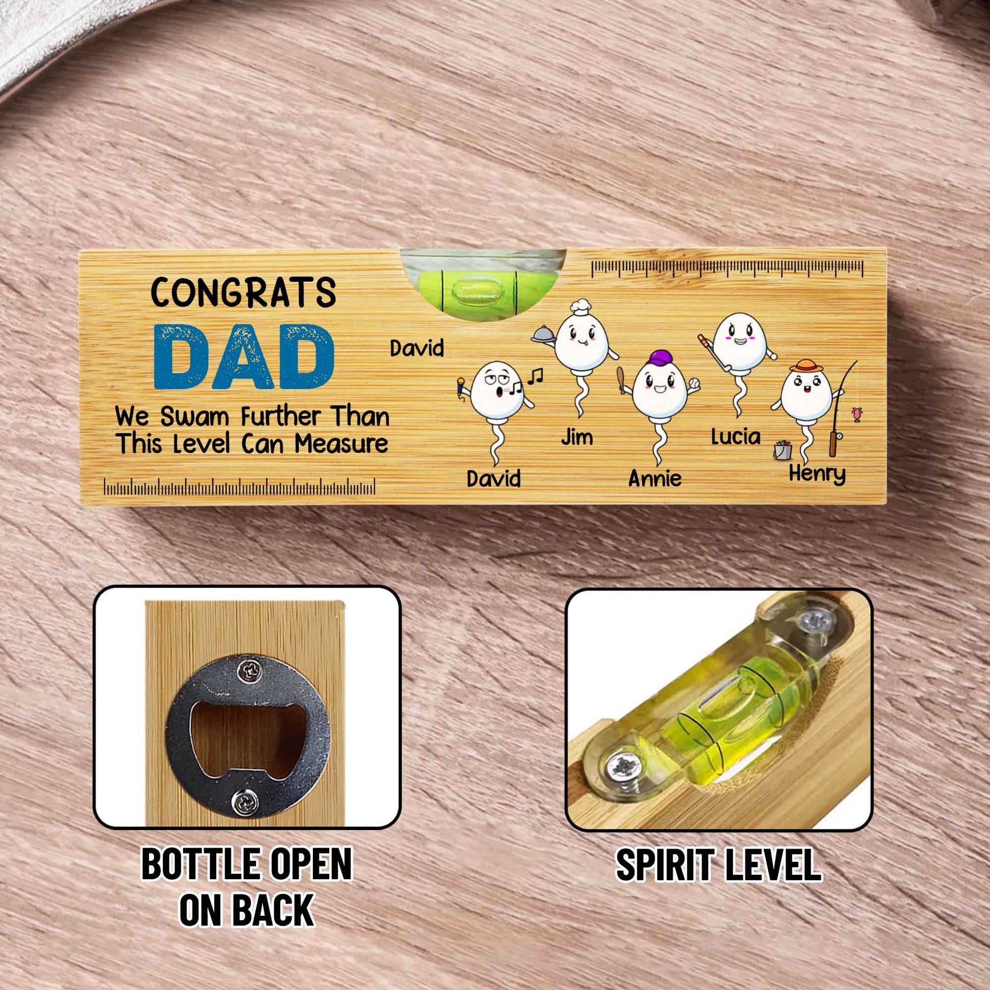 CONGRATS DAD We Swam Further Than This Level Can Measure, Spirit Level and Bottle Opener