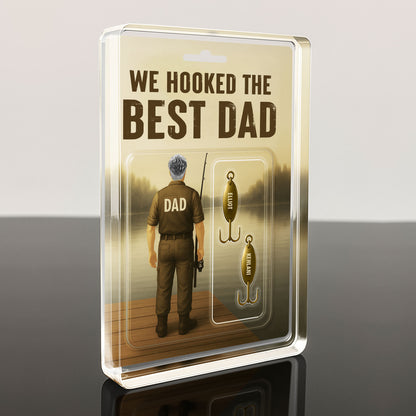 I Hooked The Best Dad, Fishing Rod and Fish Hooks - Personalized Custom Acrylic Plaque - DAD003_RECA