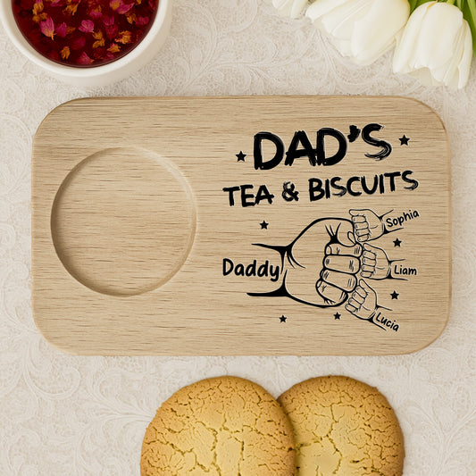 Dad's Tea & Biscuits, Cup Holder - Personalized Engraved Serving Board With Cup Holder - DAD012_WOBOE