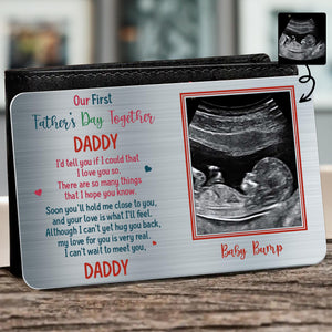 Our First Father's Day Together, Ultrasound Image And Heart Shapes - Personalized Aluminum Wallet Card - DAD023_ALCA