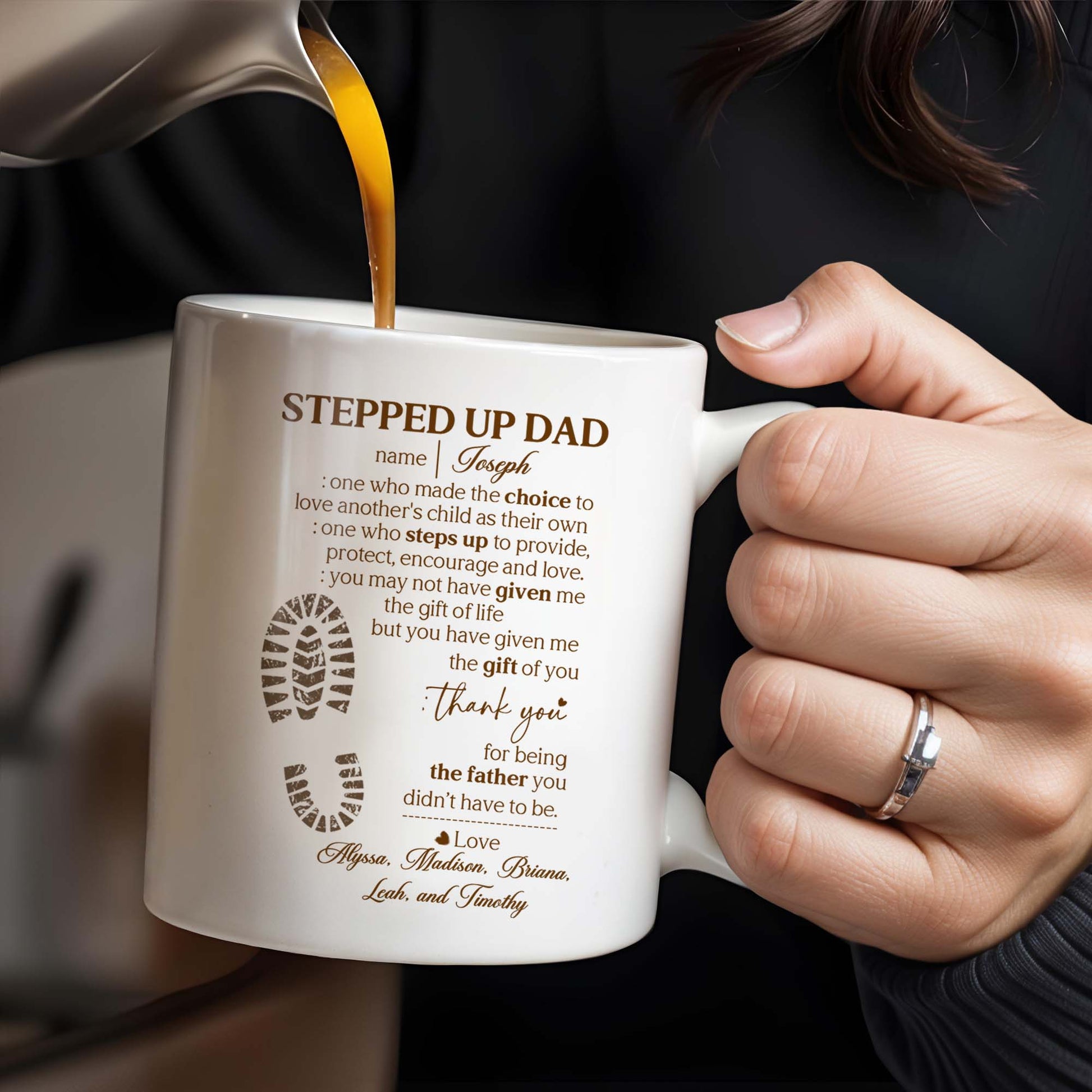 Stepped Up Dad Love and Encouragement Footprints Mug