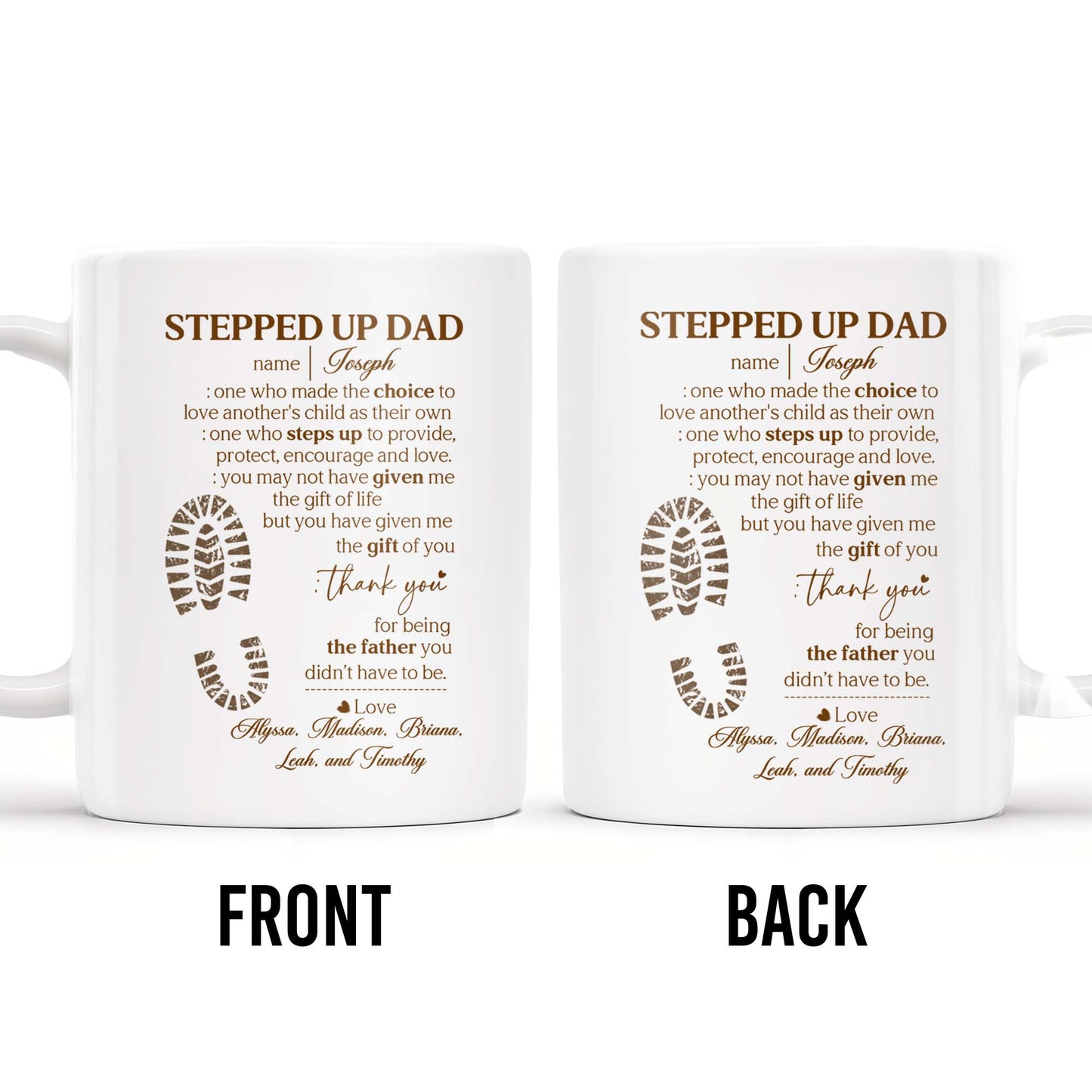 Stepped Up Dad Love and Encouragement Footprints Mug