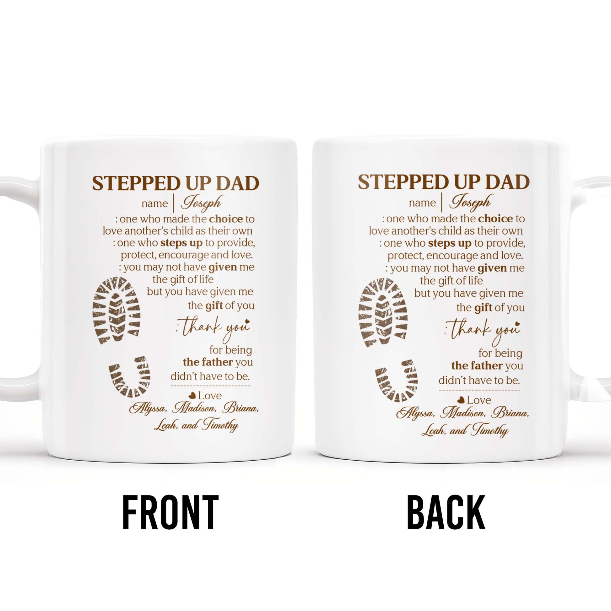 Stepped Up Dad Love and Encouragement Footprints Mug