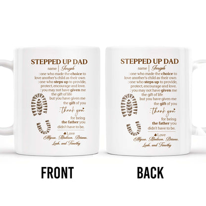 Stepped Up Dad Love and Encouragement Footprints Mug