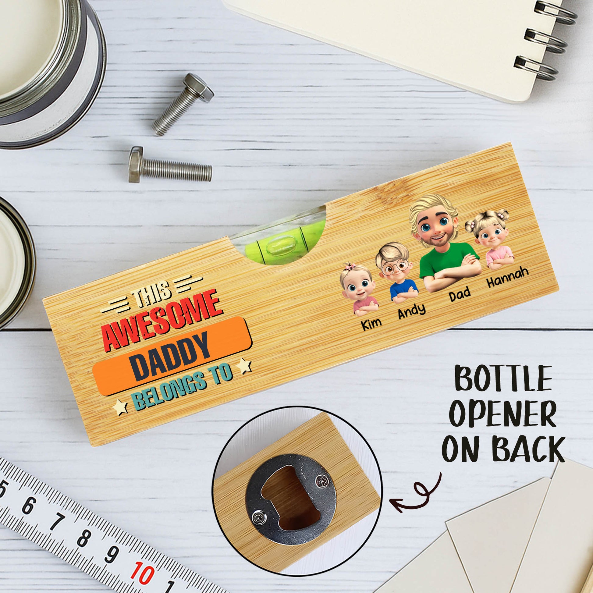 This Awesome Daddy Belongs To, Cartoon Family, Spirit Level, Bottle Opener