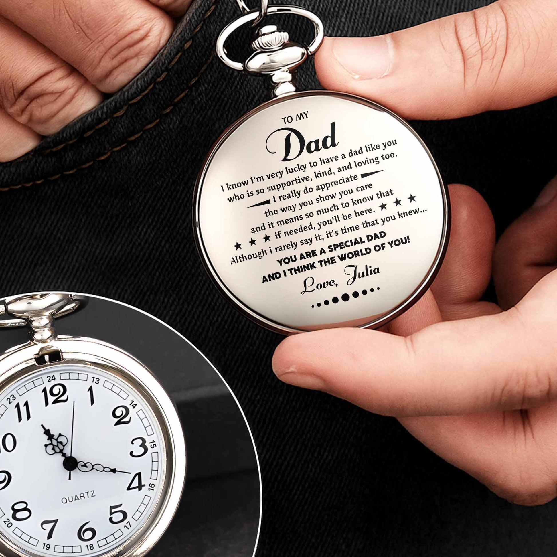 To My Dad, I Know I'm Very Lucky, Silver Pocket Watch