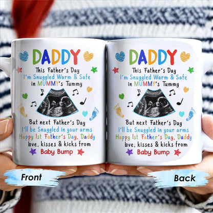 This Father's Day I’m Snuggled Warm & Safe In Mummy's Tummy, Ultrasound And Hearts - Personalized Custom Coffee Mug - DAD031_MG