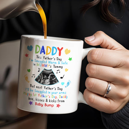 This Father's Day I’m Snuggled Warm & Safe In Mummy's Tummy, Ultrasound And Hearts - Personalized Custom Coffee Mug - DAD031_MG