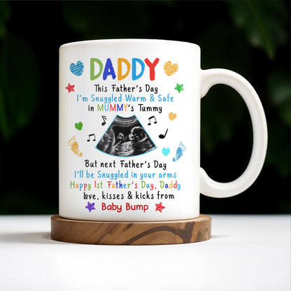This Father's Day I’m Snuggled Warm & Safe In Mummy's Tummy, Ultrasound And Hearts - Personalized Custom Coffee Mug - DAD031_MG